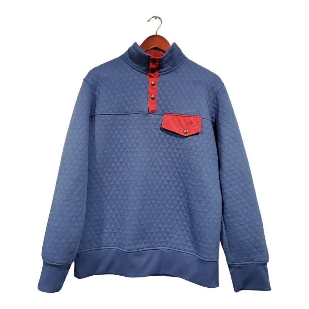 ZYIA ACTIVE Women's Blue & Red Quilted Snap Pocket Sweatshirt Pullover Size L
